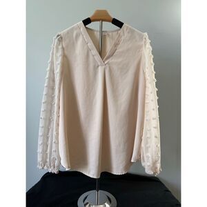 Epretty Chicago Beige Swiss Dot Sheer Sleeve Blouse Women’s Size Small